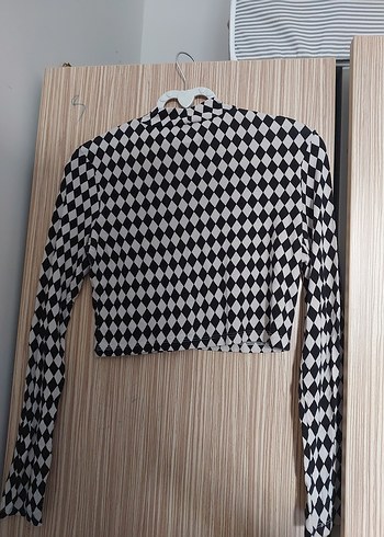 Uzun Kollu Bohem Kareli Boğazlı Bluz - Görsel 3