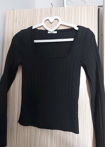 siyah düz yaka şık bluz - Görsel 2