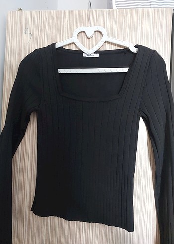 siyah düz yaka şık bluz - Görsel 3