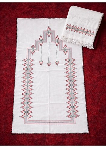 El İşlemeli Beyaz seccade - Görsel 3