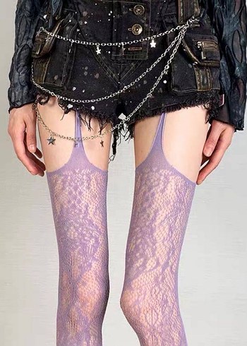 Lila renk Jartiyerli çorap - Görsel 2