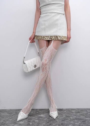 Krem jartiyerli çorap - Görsel 3