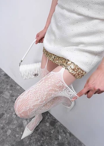 Krem jartiyerli çorap - Görsel 2