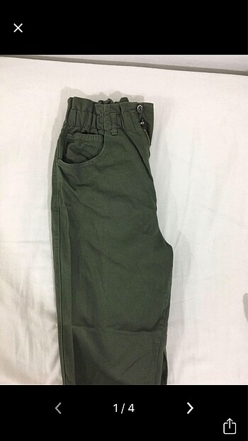 Haki beli büzgülü yüksek bel pantolon