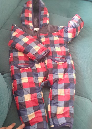 Kareli Kapüşonlu Erkek Bebek Kayak Tulumu - Görsel 3