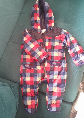 Kareli Kapüşonlu Erkek Bebek Kayak Tulumu - Görsel 2