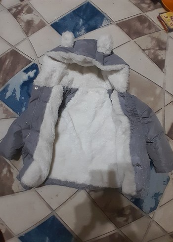 Gri Kürklü Kapüşonlu kız Çocuk Mont - Görsel 2