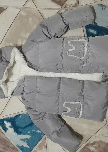 Gri Kürklü Kapüşonlu kız Çocuk Mont - Görsel 3