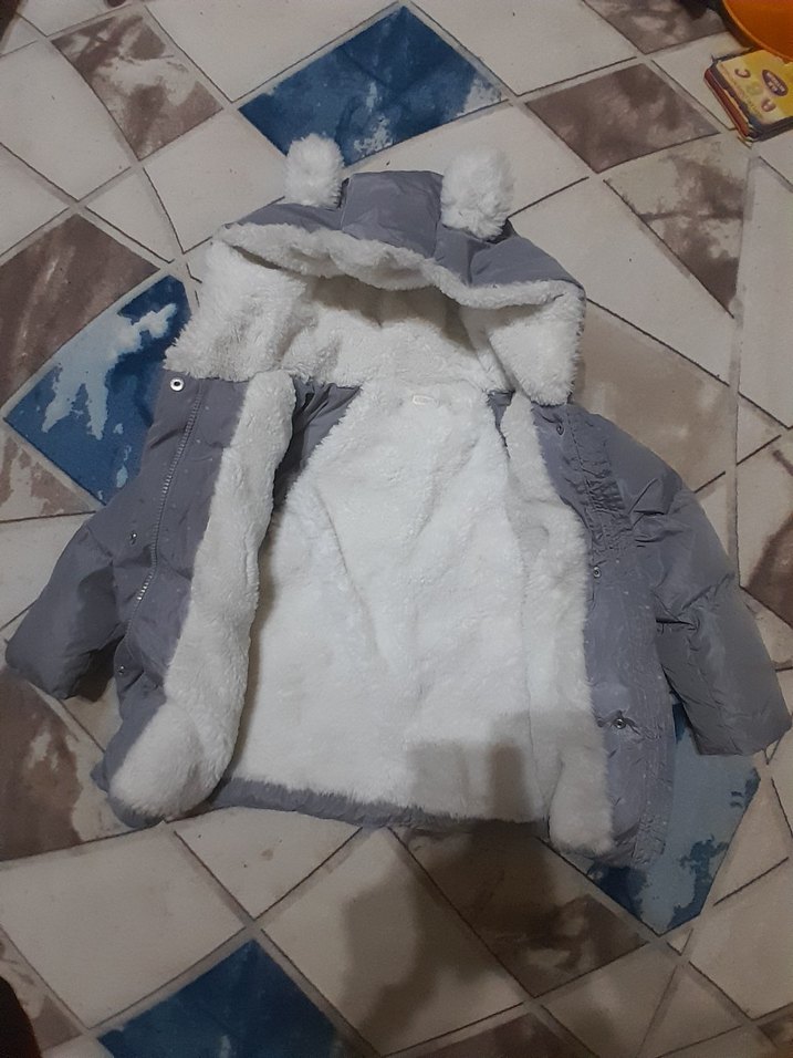 Gri Kürklü Kapüşonlu kız Çocuk Mont - Görsel 2