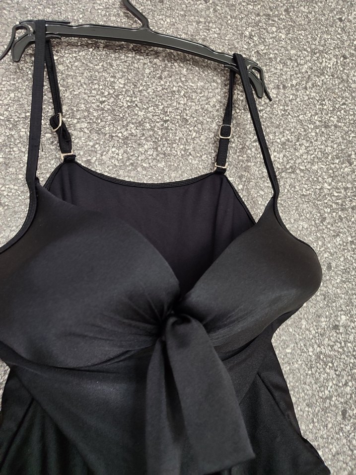 Siyah Drapeli Strappy Kadın Mayo - Görsel 2