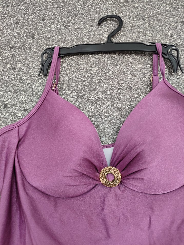 Düğmeli Mor Kadın Mayo - Görsel 2