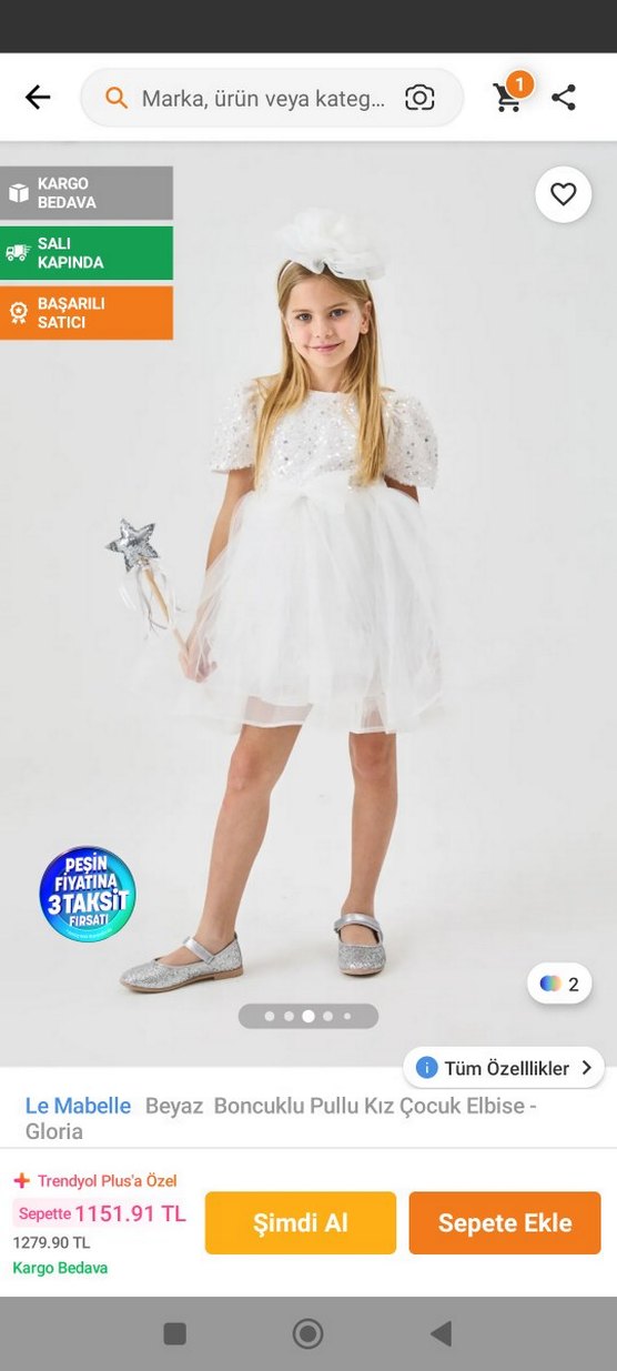 Beyaz Pul İşlemeli Kız Çocuk Elbise lamabella - Görsel 2