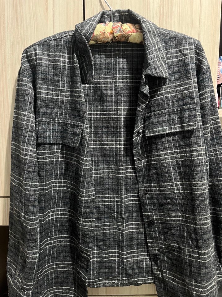 Gri Ekose Keten Gömlek - Görsel 2