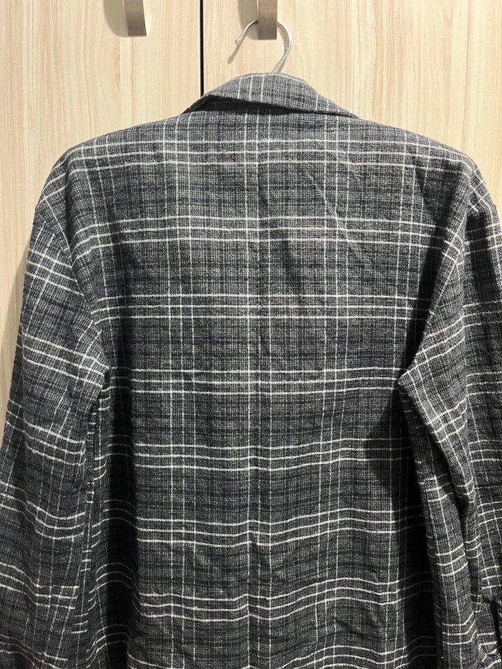 Gri Ekose Keten Gömlek - Görsel 3