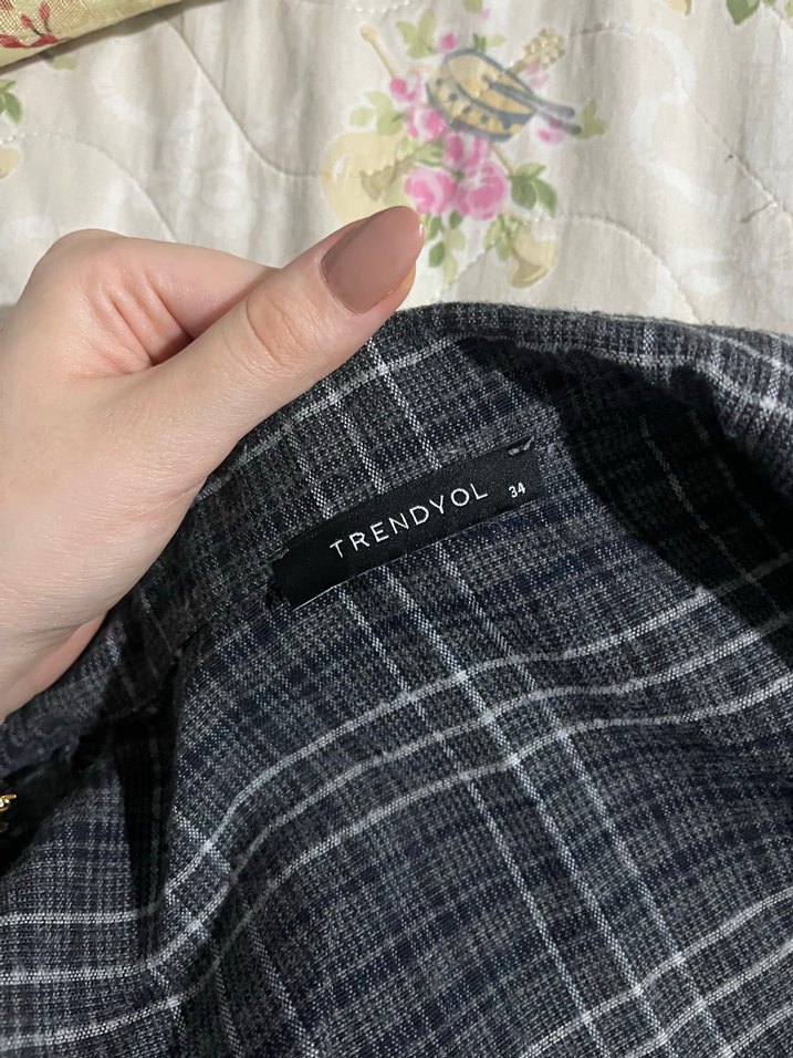 Gri Ekose Keten Gömlek - Görsel 4