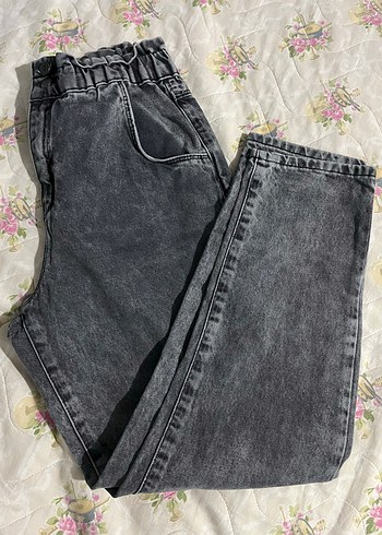 11-12 Yaş Beden Gri Bağcıklı Salaş Kot Pantolon