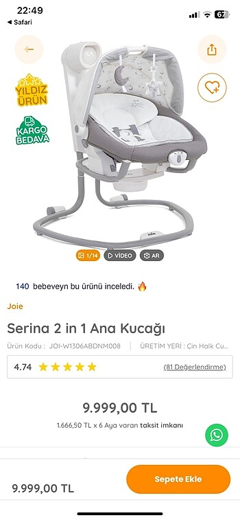 0 - 13 kg Beden Joie ana kucağı