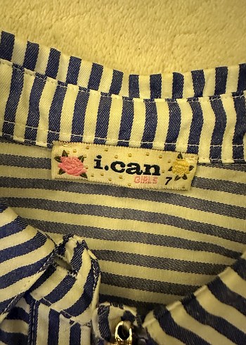 Kız Çocuk lacivert Beyaz Çizgili Kemerli Elbise - Görsel 2