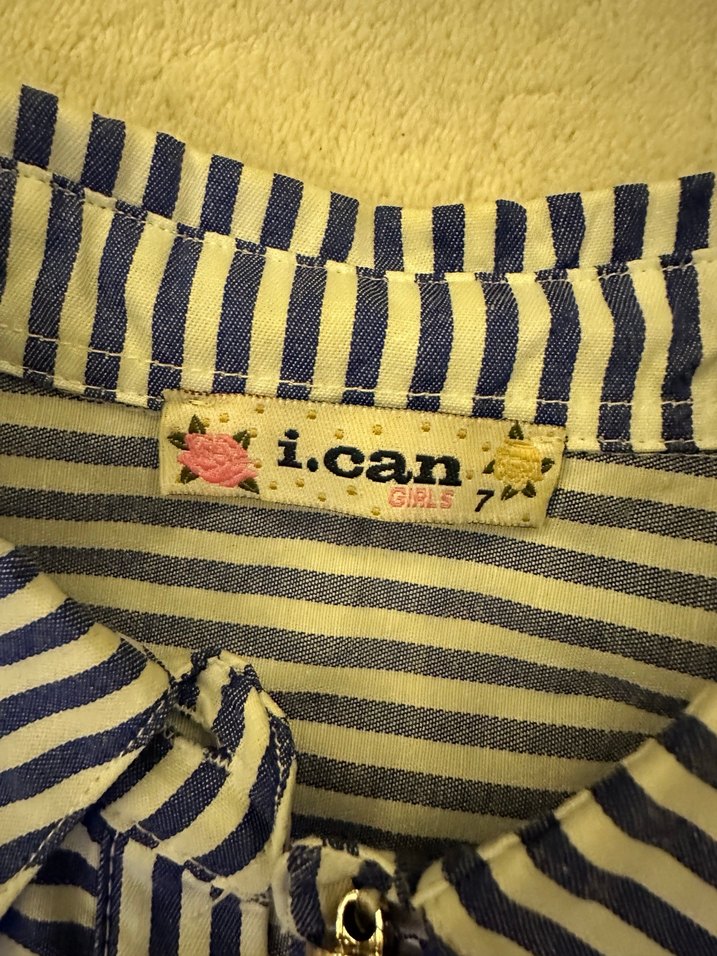 Kız Çocuk lacivert Beyaz Çizgili Kemerli Elbise - Görsel 2