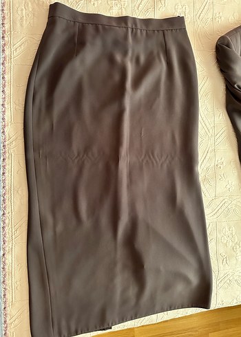 Gri Düğmeli kadın Ceket Etek bluz takım - Görsel 5