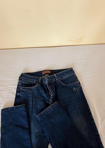 28 Beden Kadın Mavi Denim Bol Kesim Midi Kot Pantolon