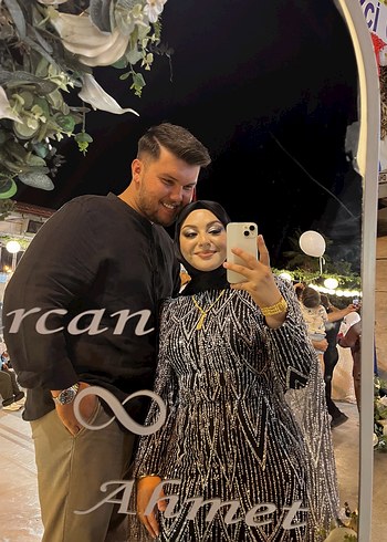 xxl Beden Uzun Kol Siyah Payetli Gece Elbisesi