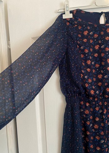 Mavi Çiçek Desenli Bohem Midi Elbise - Görsel 2