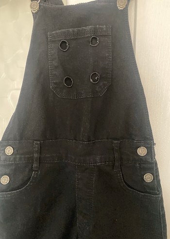 Düğmeli Siyah Kadın Denim Salopet - Görsel 2