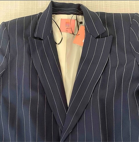 Lacivert beyaz çizgili oversize blazer