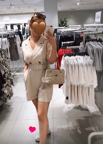 Bej şort ceket tulum - Görsel 2