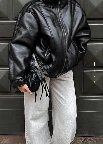 Bershka oversize kürklü deri ceket - Görsel 2