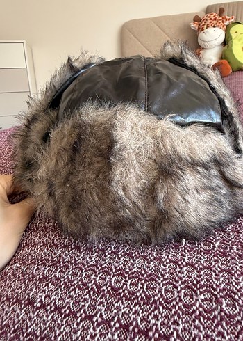 Kahverengi Kürklü Deri Kadın Biker Şapka - Görsel 3