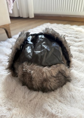 Kahverengi Kürklü Deri Kadın Biker Şapka - Görsel 4