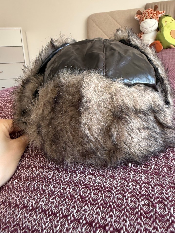 Kahverengi Kürklü Deri Kadın Biker Şapka - Görsel 3