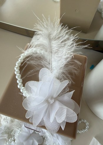 Beyaz tüylü incili Nedime bileklik - Görsel 7