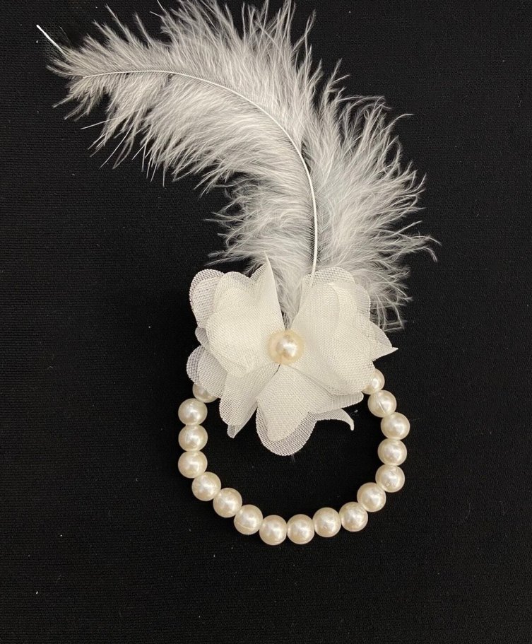 Beyaz tüylü incili Nedime bileklik - Görsel 5