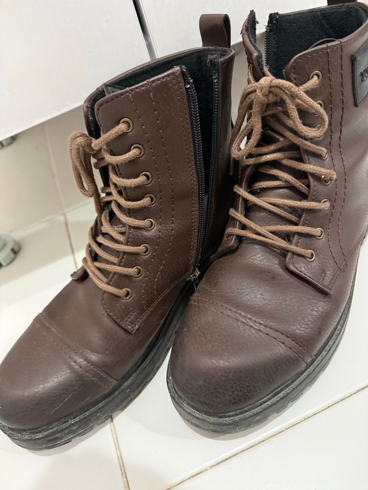 Kahverengi Deri Kadın Biker Bot - Görsel 5