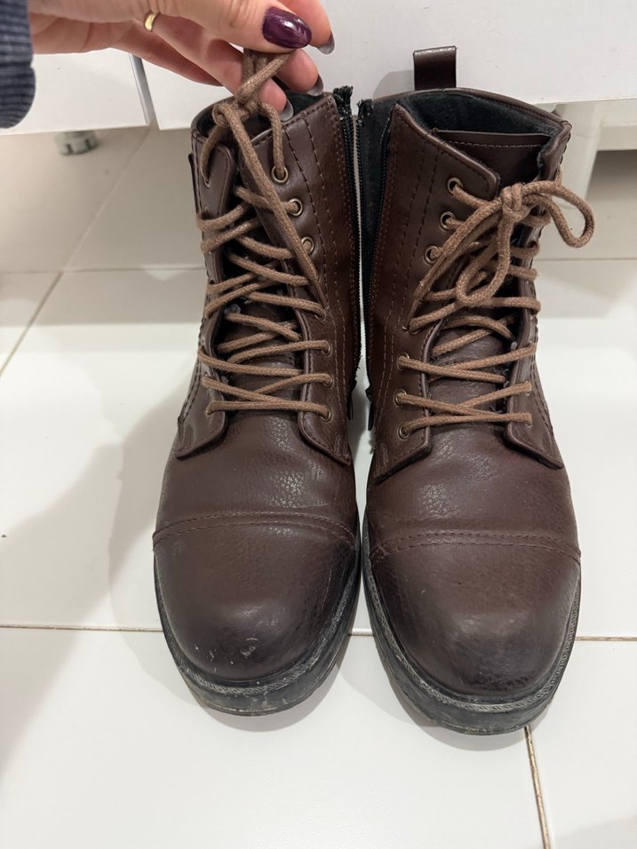 Kahverengi Deri Kadın Biker Bot - Görsel 4