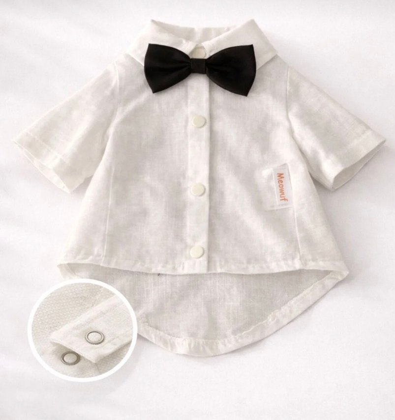 Köpek Beyaz Papyonlu Gömlek smokin - Görsel 2