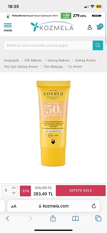 COSMED RENKLİ GÜNEŞ KREMİ 50+SPF