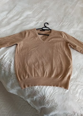 Bej V Yaka Kadın Pamuklu Kazak - Görsel 4