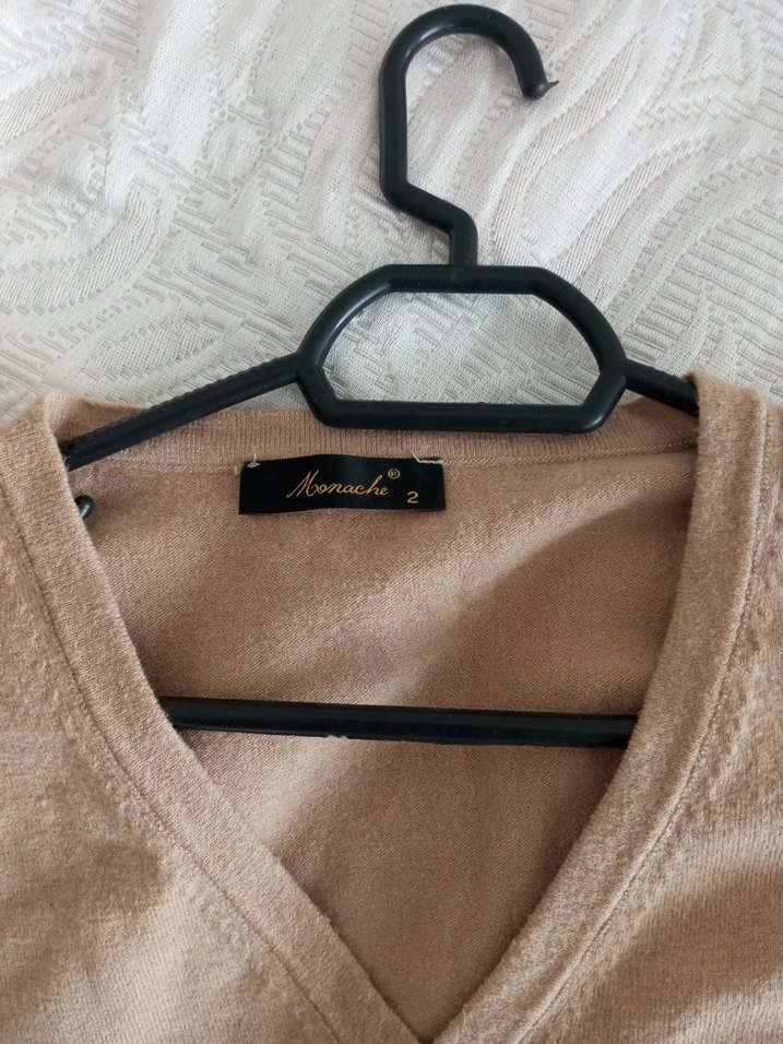 Bej V Yaka Kadın Pamuklu Kazak - Görsel 2