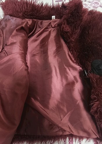 Bordo Kürklü Bohem kız çocuk Yelek - Görsel 2