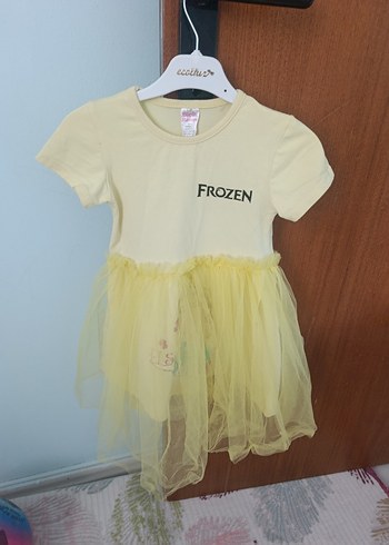 Kız Çocuk Sarı FROZEN Tül Detaylı Elbise