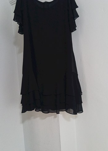 Diğer Siyah Midi Straplez Ruffle Detaylı Elbise