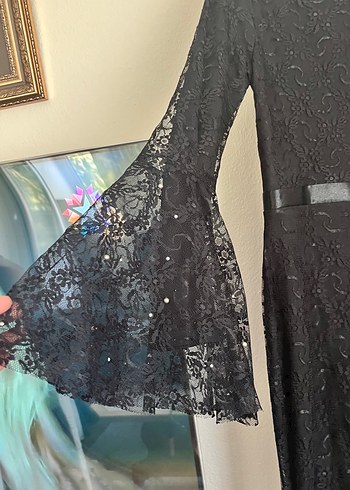 Abiye Siyah Uzun Kollu Drapeli Gotik Abiye Elbise