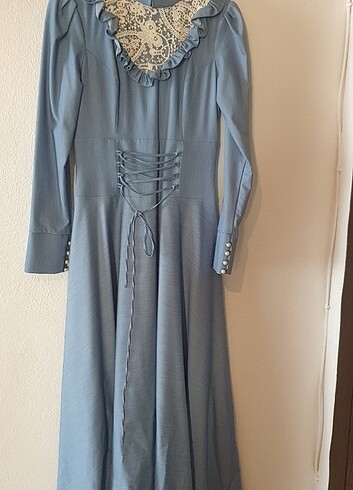 Diğer Ince kot dantel deteyli elbise beli ayarlanabilir