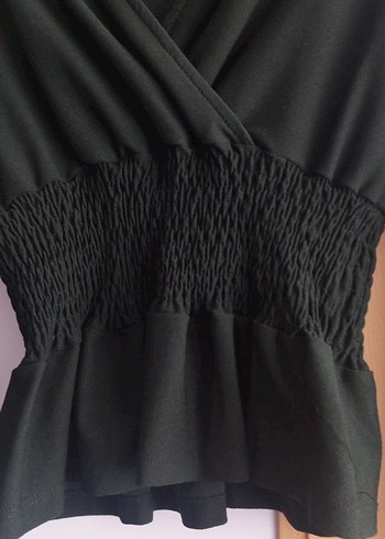 Siyah V Yakalı Pilili Uzun Kollu Bluz - Görsel 2