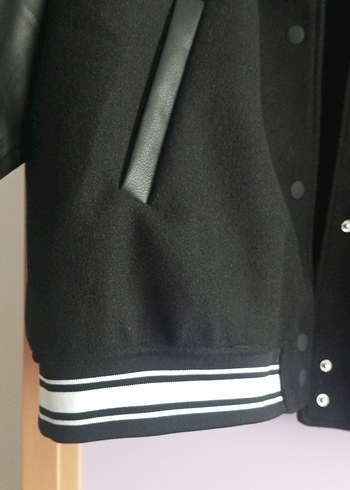 Düğmeli Siyah Deri Kadın bomber Ceket - Görsel 2