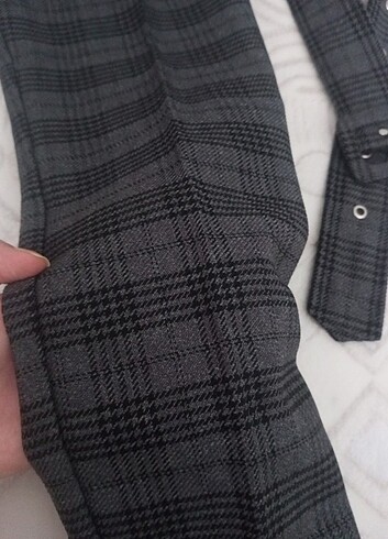 Ekose desen gri kışlık pantolon kemerli - Görsel 4